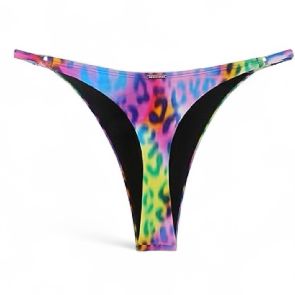 RELLECIGA Women's High Cut Thong Bikini Colorful Leopard Print Tie Dye Medium